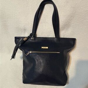 Chic Black Leather Tote Bag with Gold Accents